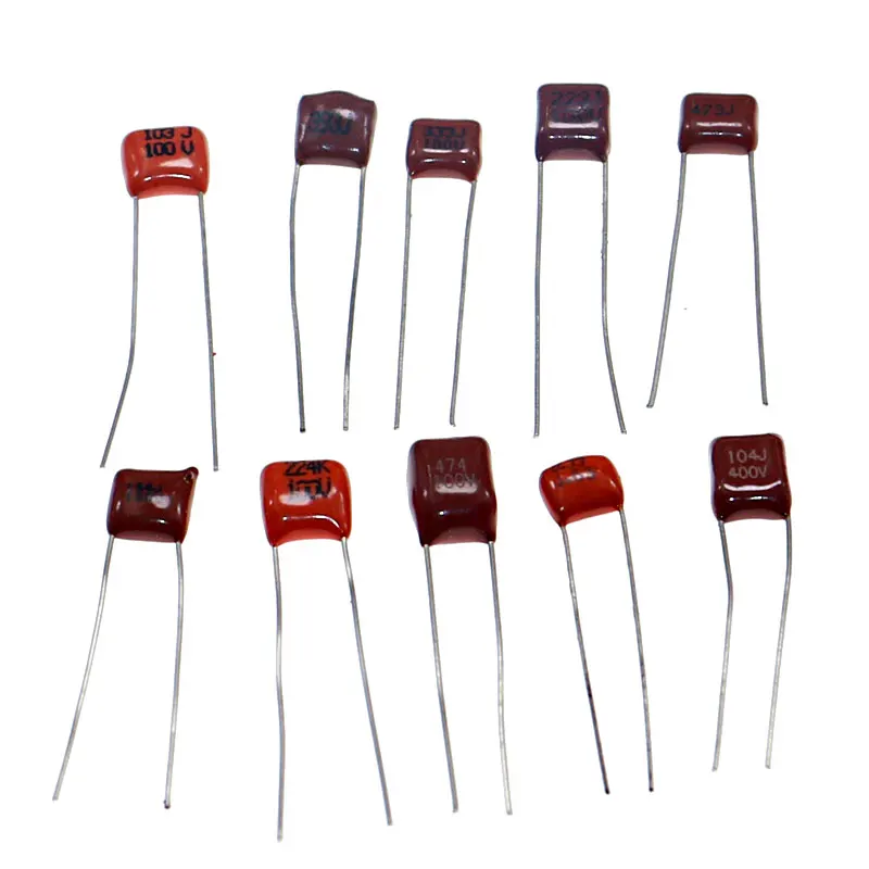 100pcs 10 Values CBB Polyester Film Capacitors Assortment Kit Box 10nF 22NF 33NF 39NF 47NF 100NF 150NF 220NF 330NF 470NF