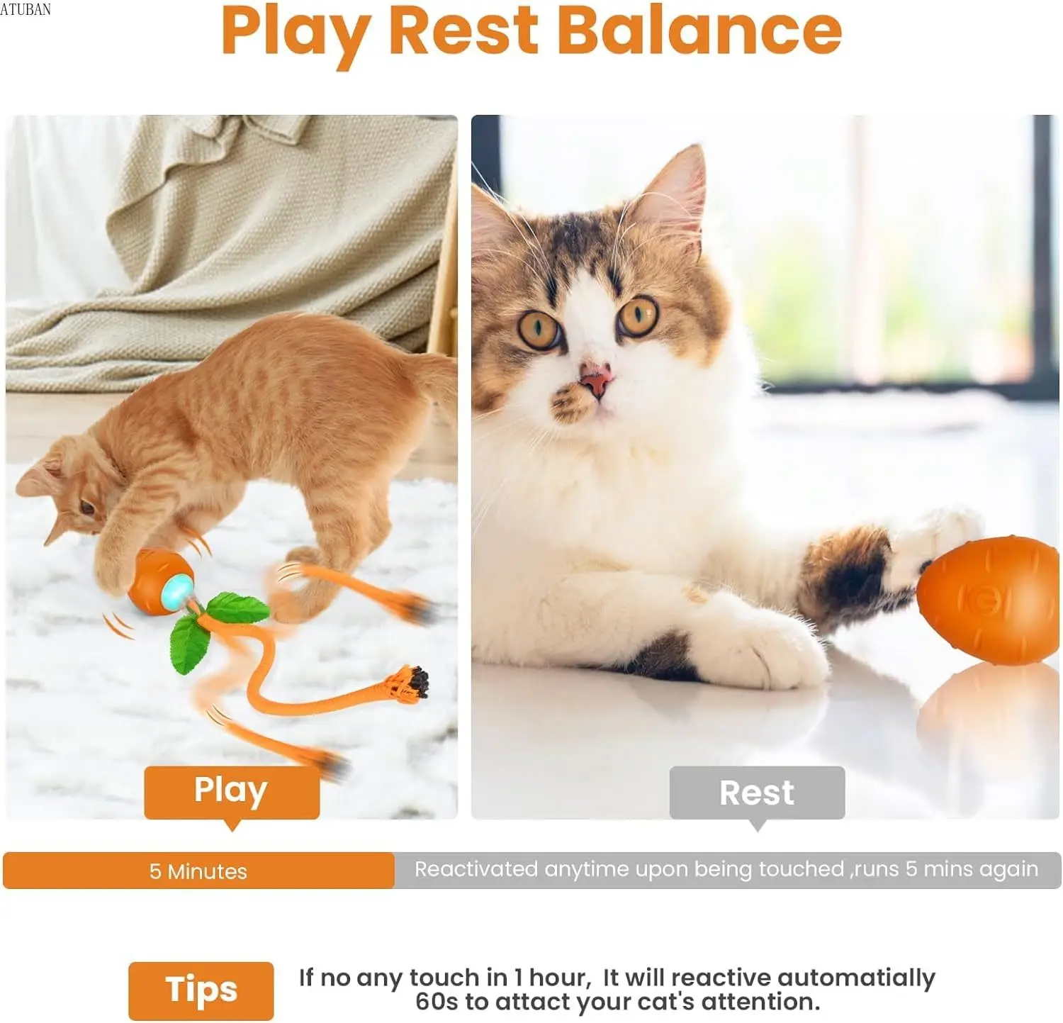 Interactive Cat Toy,3 Working Modes Irregular Motion Trajectory Cat Toys for Indoor Cats Self Play,Stimulates Cats Senses Funny