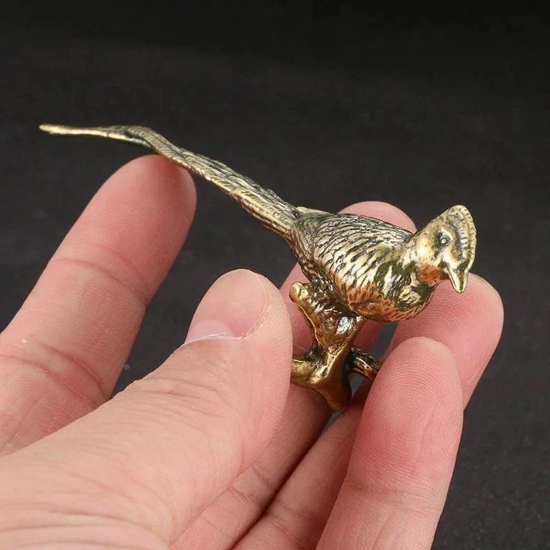Estatuas de animales de pájaro de latón, estatuas de faisán de cola larga, decoraciones de escritorio, decoración del hogar, artesanías para sala de estar, adornos coleccionables