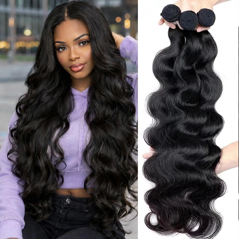 

Натуральные бразильские волосы 12A, пучки, волнистые, необработанные, Реми, двойная трессировка, 3/4 шт. для наращивания волос для чернокожих женщин