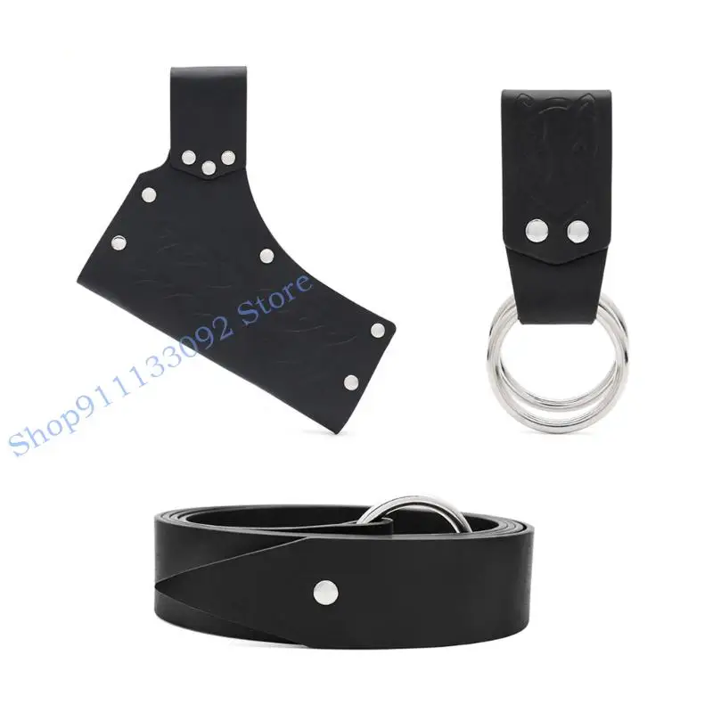 H9ED عصر النهضة زي الفايكنج زي الاكسسوارات القرون الوسطى القراصنة حزام جلد السيوف الضفادع تأثيري أزياء الهالوين