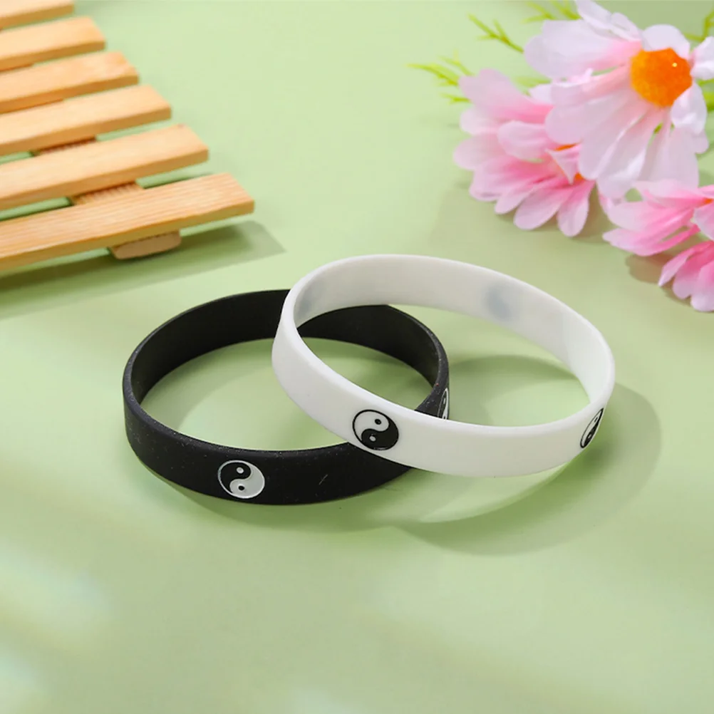 2 Pcs Wristbands Tai Chi Bracelet Yin Yang Rubber Jade Silica Gel Women Silicone