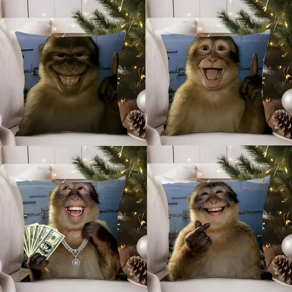 

Thinking Monkey Funny Cushion Cover Short Plush Double-sided Print Square Throw Pillow Covers Sofa Home Cushion Decor