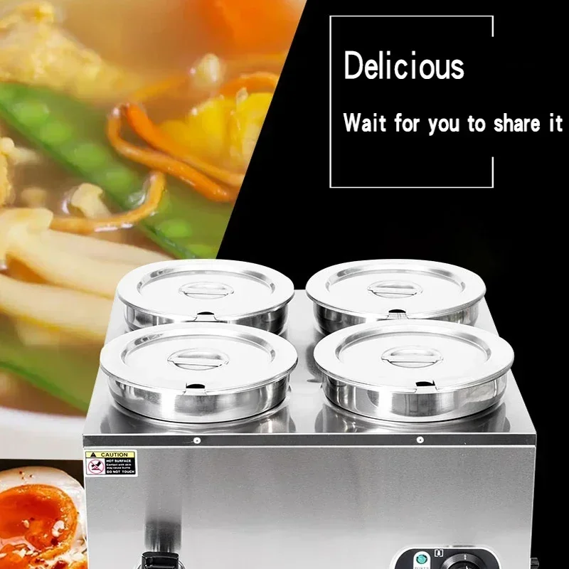 Brand-new 220V~240V Commercial Bench Type Thermal Insulation Four Head Round Warm Soup Pool Thermal Insulation Equipment Steamer