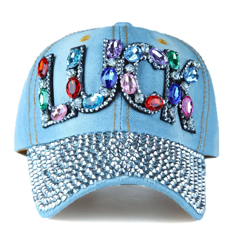 [YARBUU] Four Seasons Baseball Cap For Women Casual Hat Denim Gorras Rhinestone Caps Letter LUCK Casquette Hats