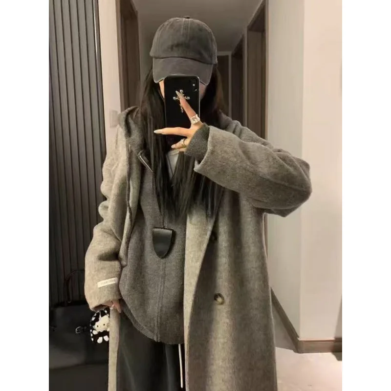 Autumn and Winter Korean Hooded Grey Zipper Sweater for Women 2025 New Style Lazy Interior High End Cardigan Hoodie Jacket