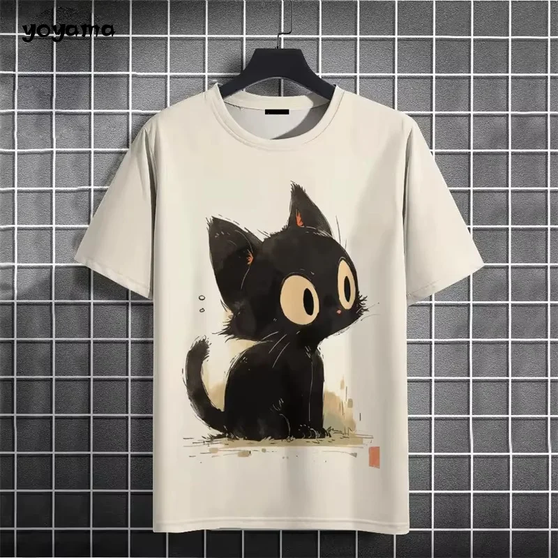 Men's T-Shirt Animal Cat Printed Short Sleeve Tee Fashion Loose Round Neck Breathable Men's Top Summer Round Neck Men's Clothing image 4