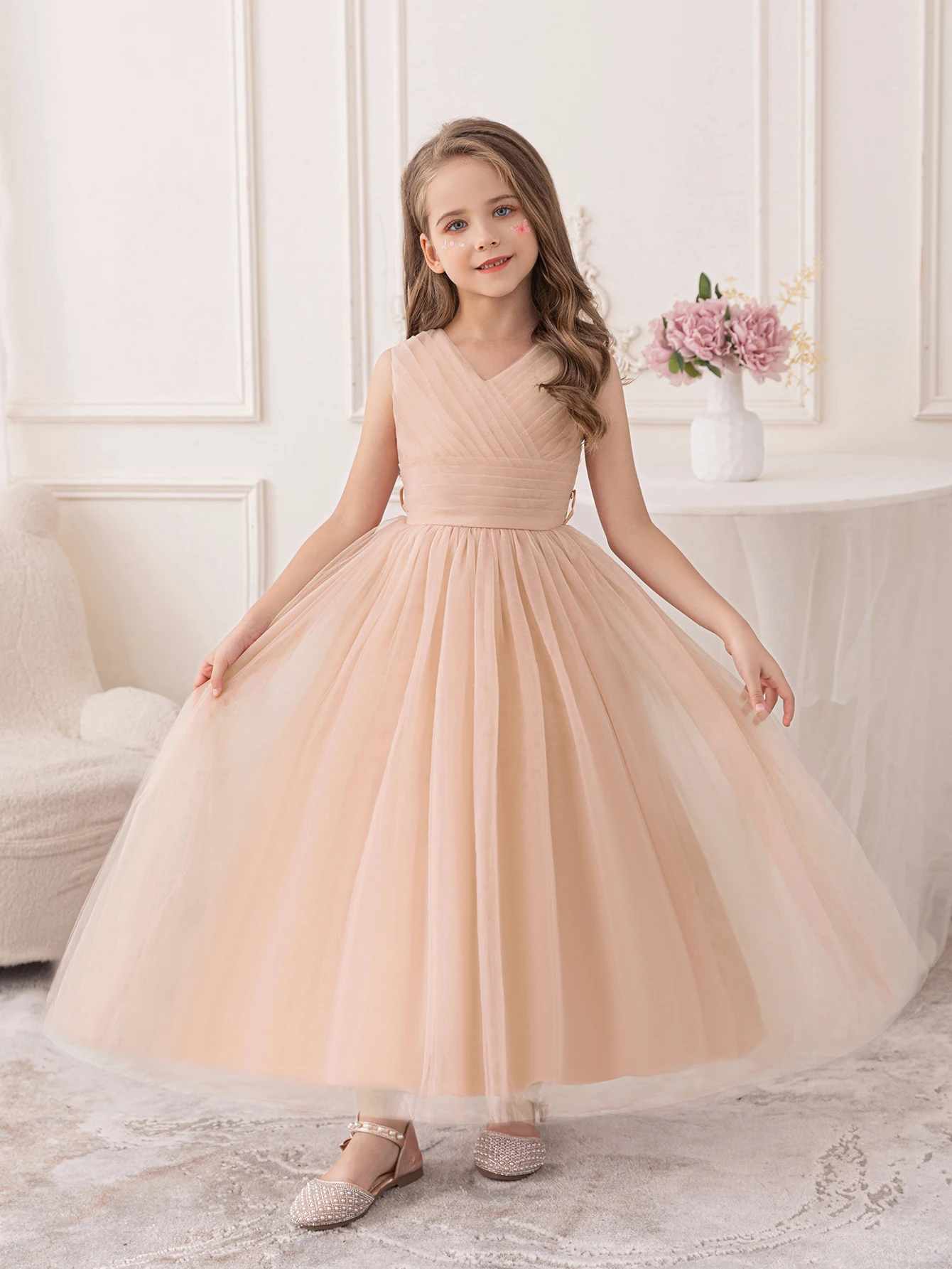 Teenage Girl Chiffon Party Bridesmaid Children Beautiful Ball Dress Champagne Long Dress Girl Birthday Party Wedding