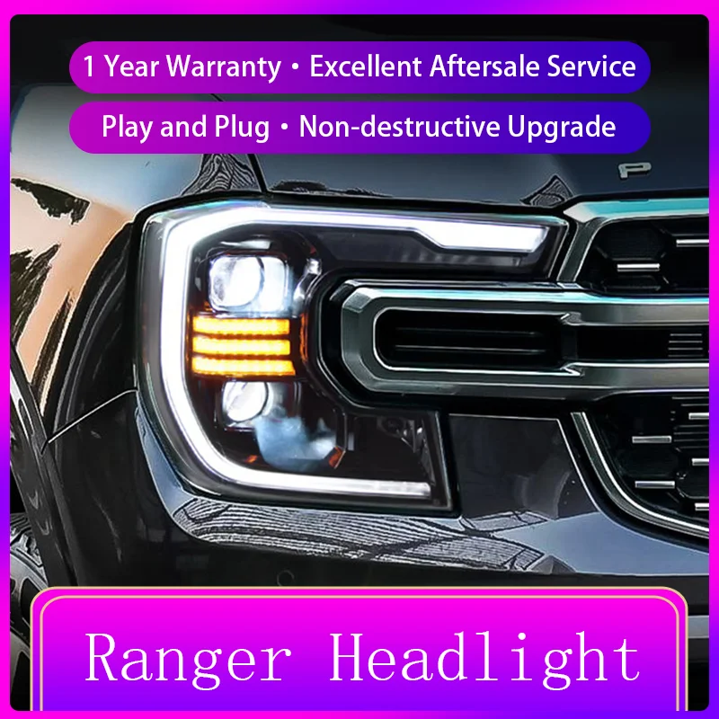 

Передние фары для Ford Front Ranger 2021 2022 2023 светильник DRL, передняя фара, сигнал поворота, фотодинамическая линза, новейшие автомобильные аксессуары
