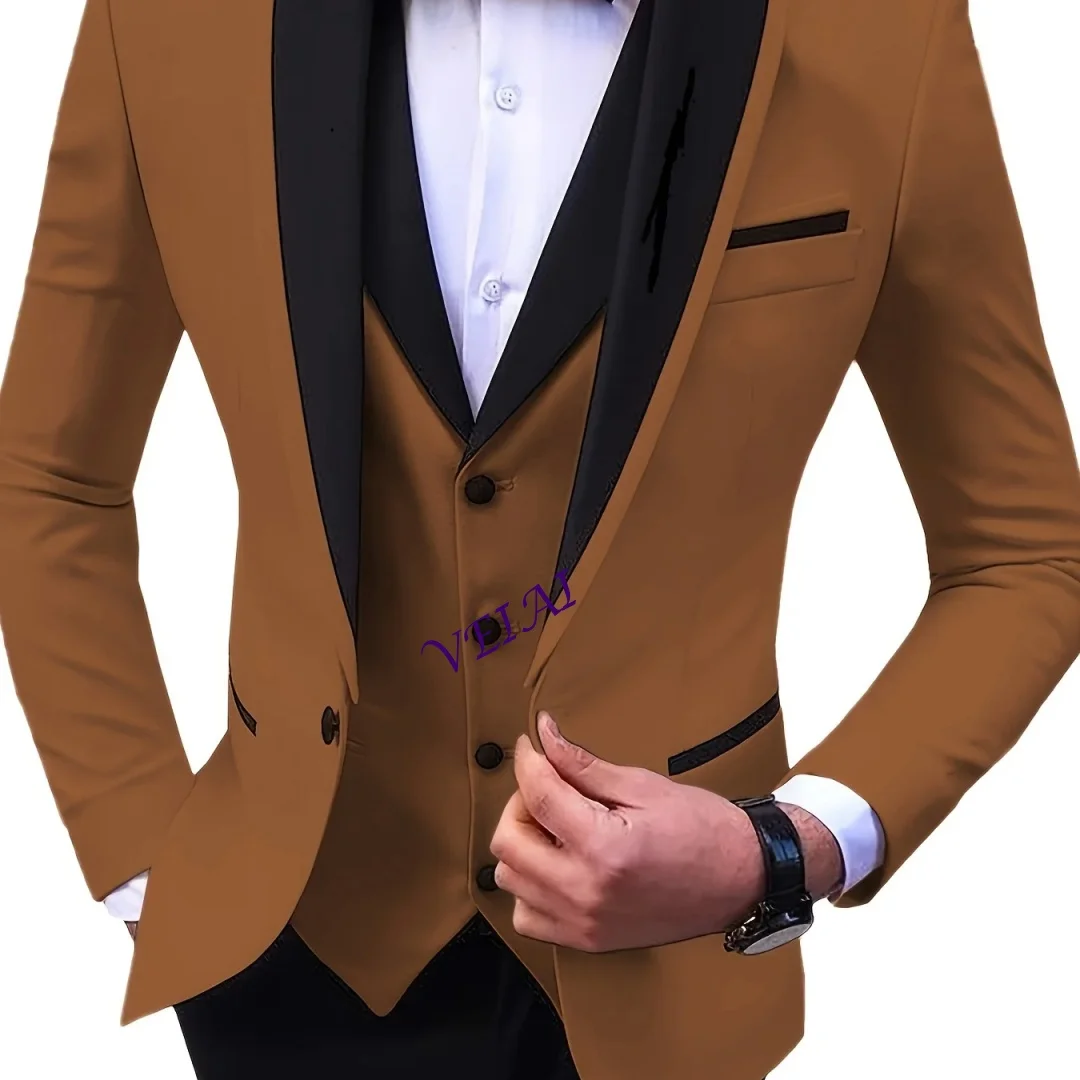 

CustomizedElegant Slit Men's Suits 3 Piece Black Shawl Lapel Casual Tuxedos for Wedding Groomsmen Suits Men (Blazer+Vest+Pant)