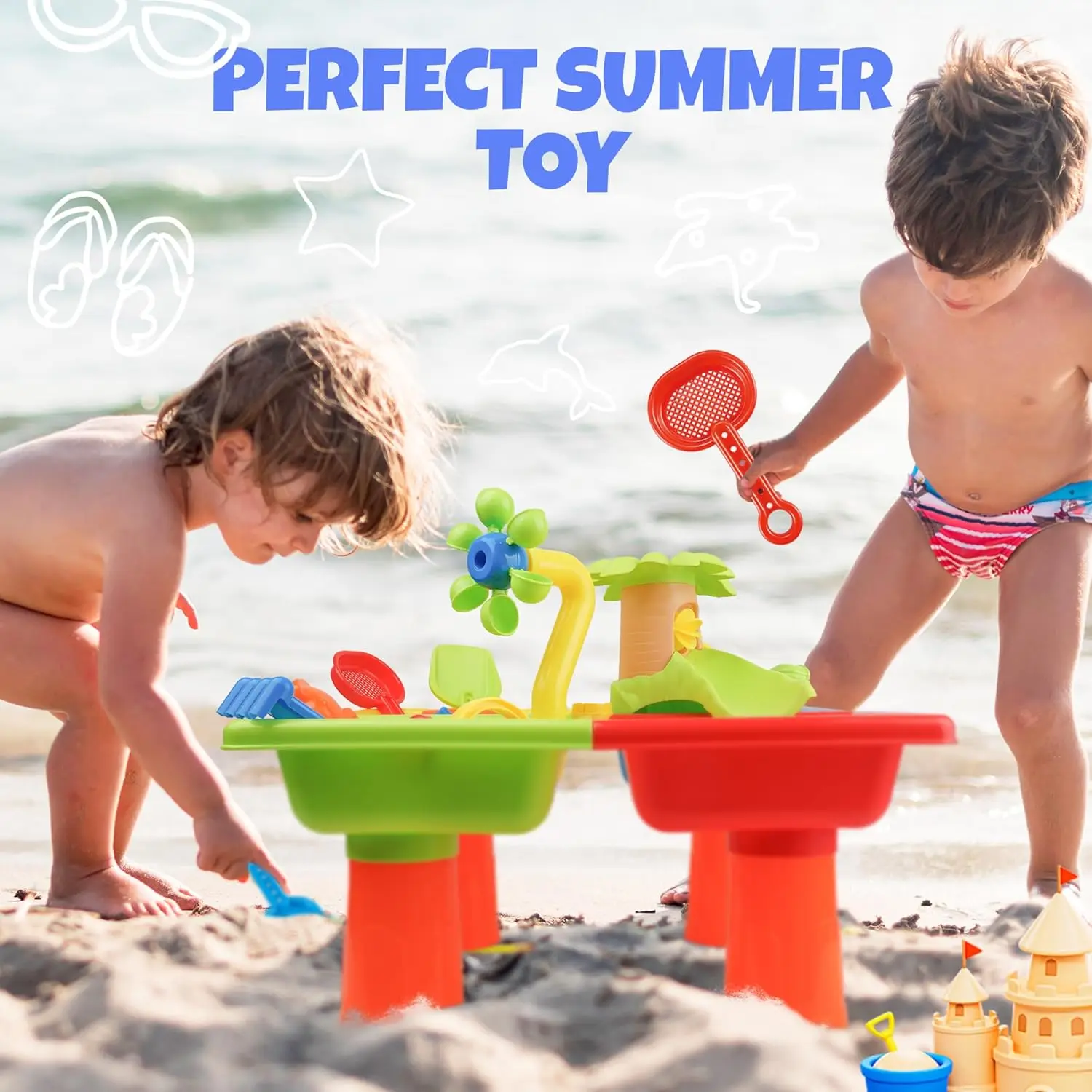 25 stuks zomerwatertafel voor peuters 4-in-1 kinderen water en zand buitenactiviteit zintuiglijk speelgoed strand zwembad achtertuin speelgoed