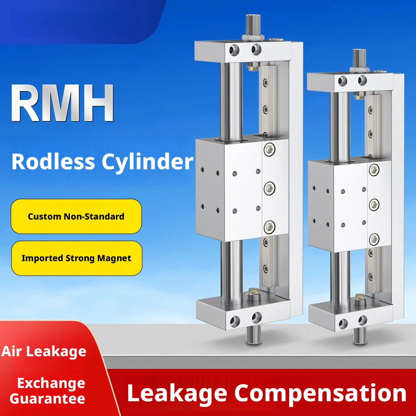 RMH Rodless Pneumatic Cylinder – 6061-T6 Aluminum Body, Hard-Chrome Rod, 0.02 Friction Coeff, 50–800mm Stroke