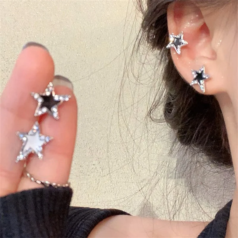 2023 New Pentagonal Star Stud Earrings for Women Girl New Gothic Y2K Punk Design Earrings Removable Simple Earrings