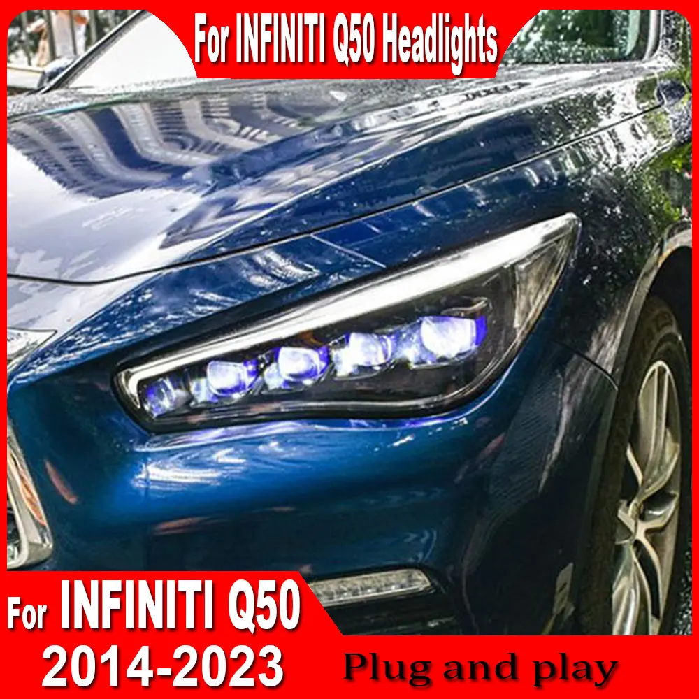 2PCS Car Styling For Infiniti Q50 Headlights 2014 2015 2016 2017 2018 2019 2020 2021 2022 2023 For Q50 Full LED Headlamp led DRL