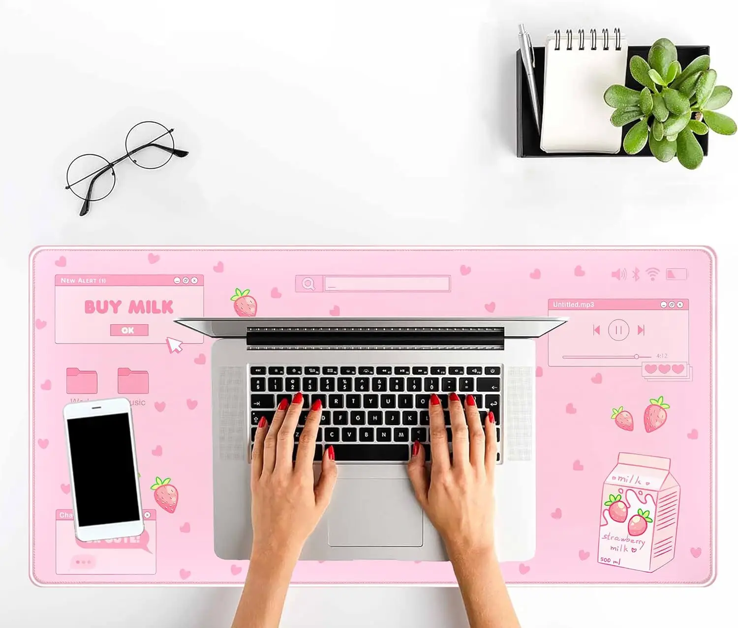 Imagem -06 - Bonito Kawaii Pink Gaming Desk Pad Grandes Estéticas para Teclado Portátil para Mulheres e Meninas Xxl Morango Leite Mousepad 31.5x11.8