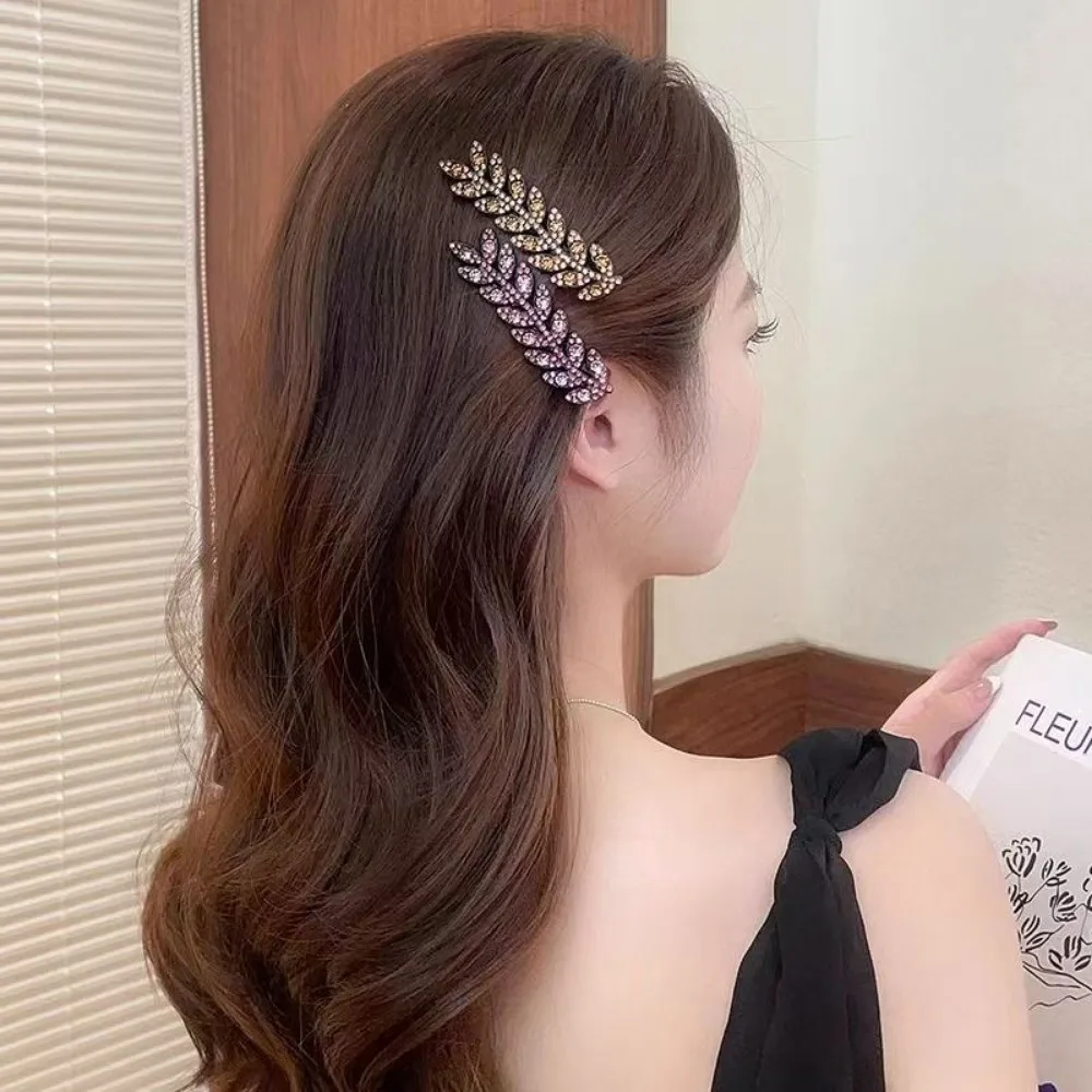 Fashion Mini Crystal Hair Pins Exquisite Rhinestone Ear of Wheat Duckbill Hair Clips Girl Side Barrettes view 5