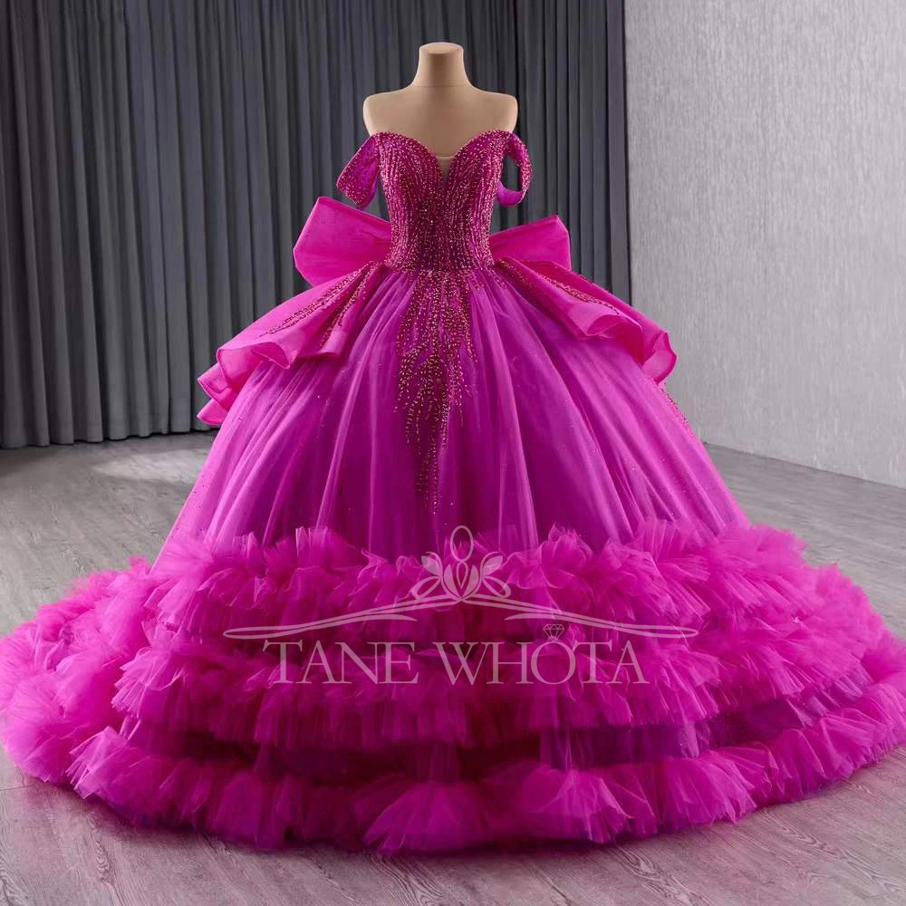 

Роскошное длинное платье в форме сердца с открытыми плечами, расшитое бисером и блестками, с бантом на шнуровке сзади, розово-красное платье Vestido De 15, дебютантка