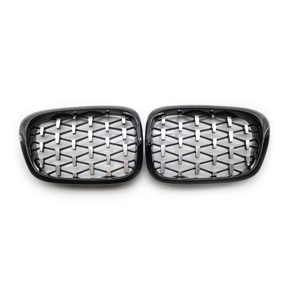 1 Pair for BMW E39 51137005837 51137005838 Double Slat Sport Style Gloss Black Chromed Black Diamond Kidney Grille