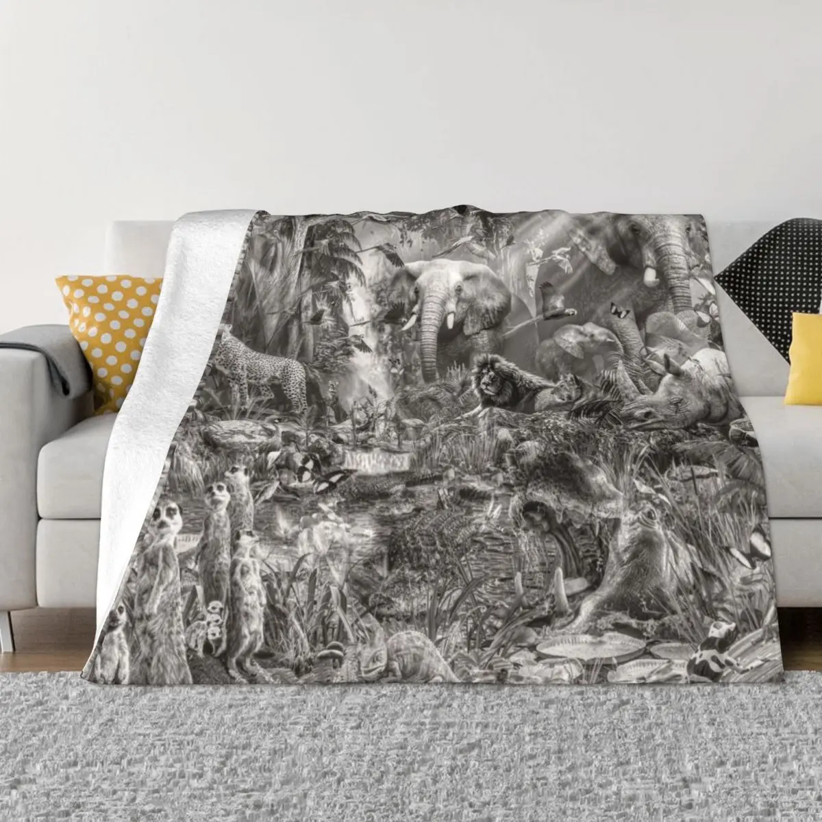 

Into the Jungle Monochrome, Throw Blanket Cute Luxury Throw Blankets