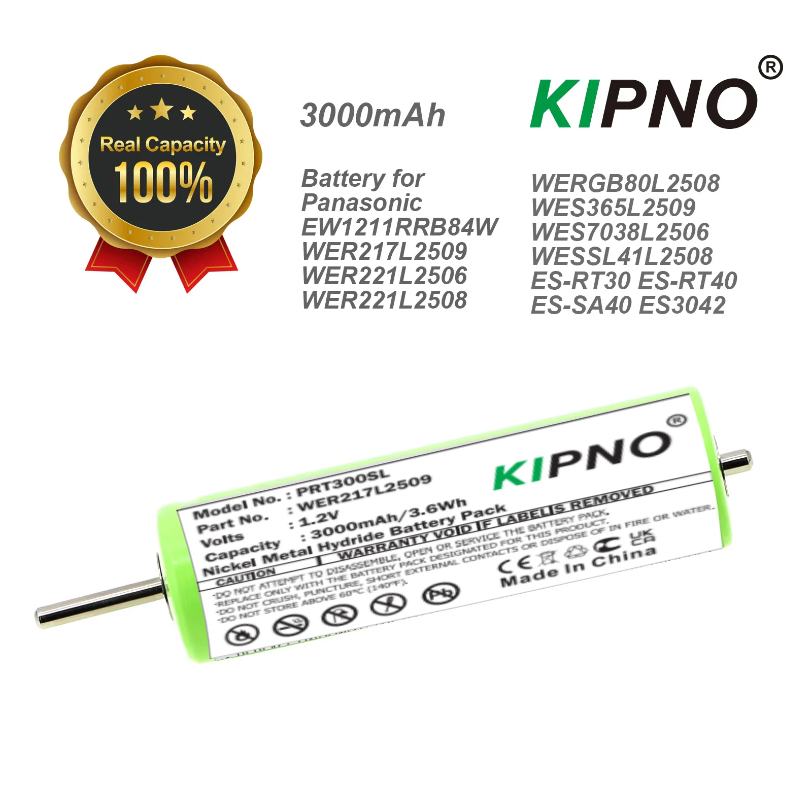 3000mAh Replacement Battery Compatible with Panasonic ES-RT30 RT40 SA40 ES3042 ES4001 ES4025 ES4027 ES4033 ES4035 ES4105