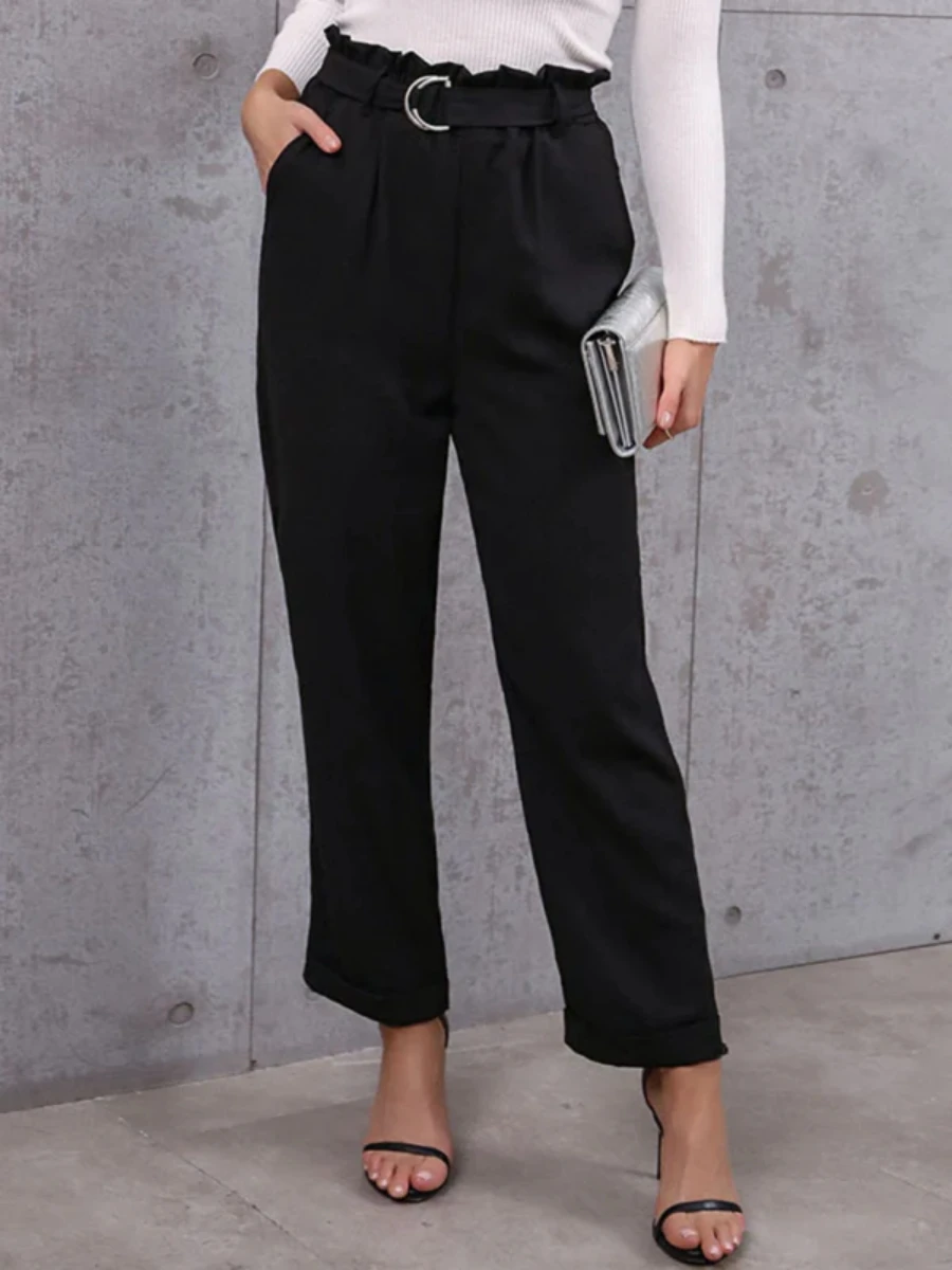 Women's Trousers Spring Summer Pants High Waist Waist Belted Tapered Leg Casual Commuting Office Work Cropped Trousers