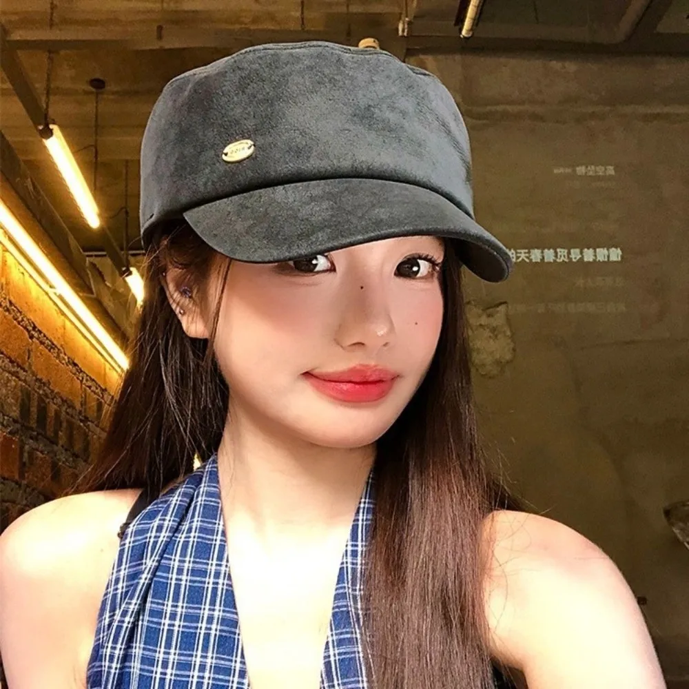 

Fashion Vintage Suede Beret Flat Brim Artist Painter Berets Y2k Versatile Beanie Cap Female