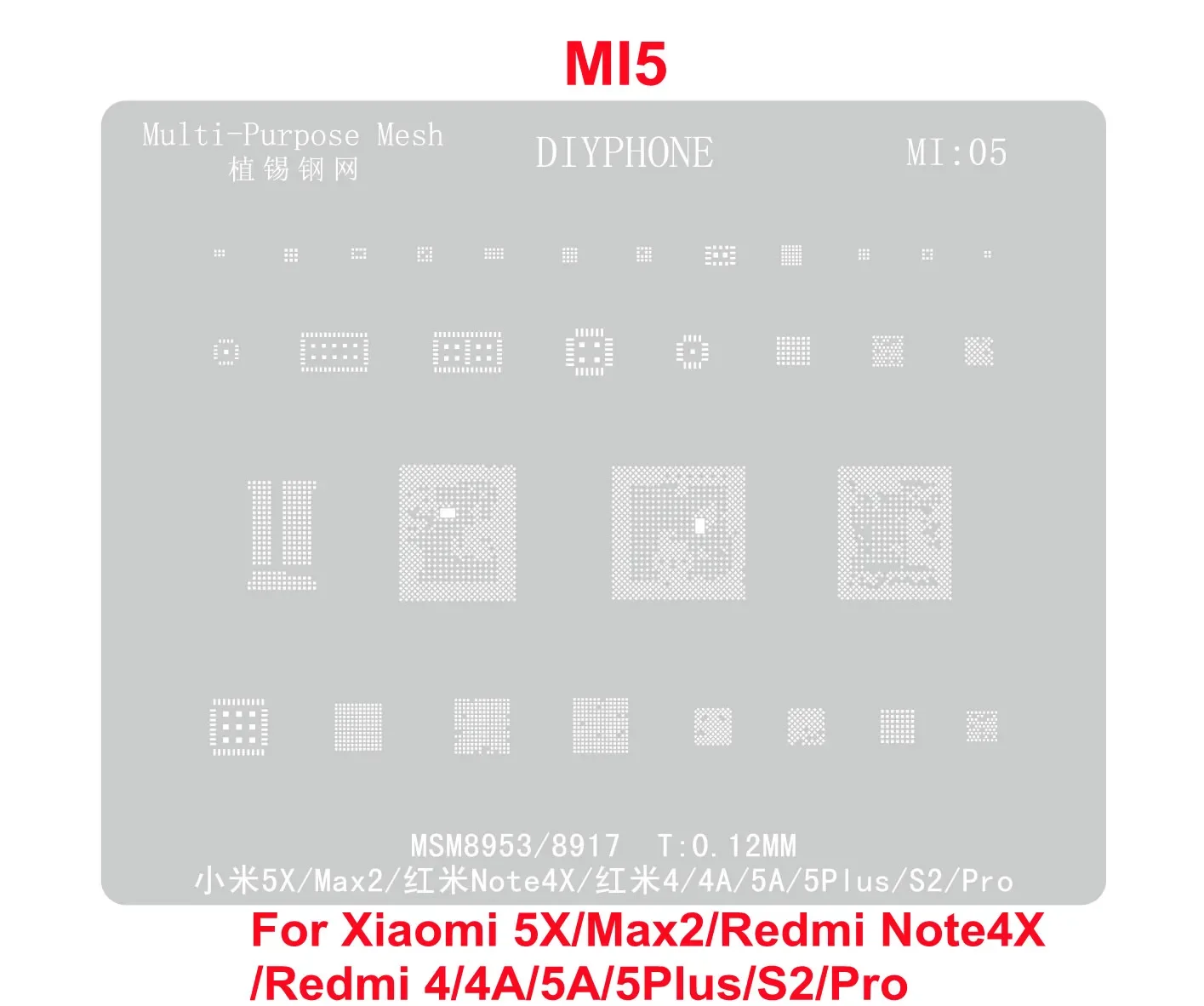 PHONEFIX BGA Stencil 0.12mm for Xiaomi 10/Note 11Pro/12Pro/13/13Ultra/POCO C40/ Redmi K30/K40/ K50/K50Pro CPU Tin Planting Net