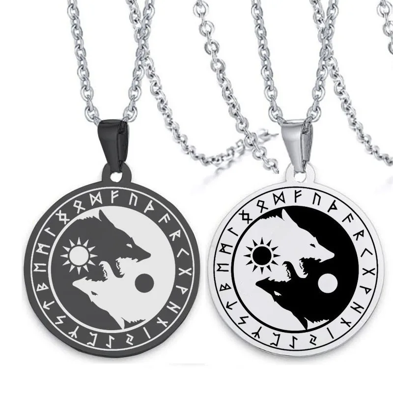 Viking Division Letter Yin and Yang Wolf Chain Stainless Steel Necklace Women/Men 3 Color Couple Jewelry Thanksgiving Gift