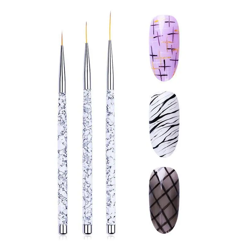 

Professional Nail Art Liner Brush UV Gel Painting Acrylic Nail Brushes Marble Striping Brushes for Short Stroke Blending 3Pcs