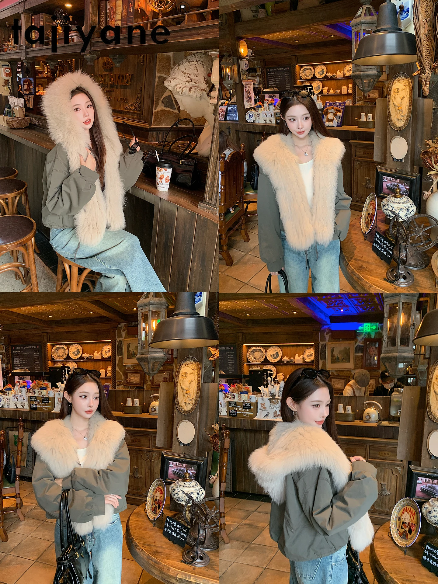 TAJIYANE レディース ホワイトグースダウンジャケット 暖かいフード付きフォックスファー襟付きレディースパーカーコート 2025年新作冬服 女性服 ropa mujer