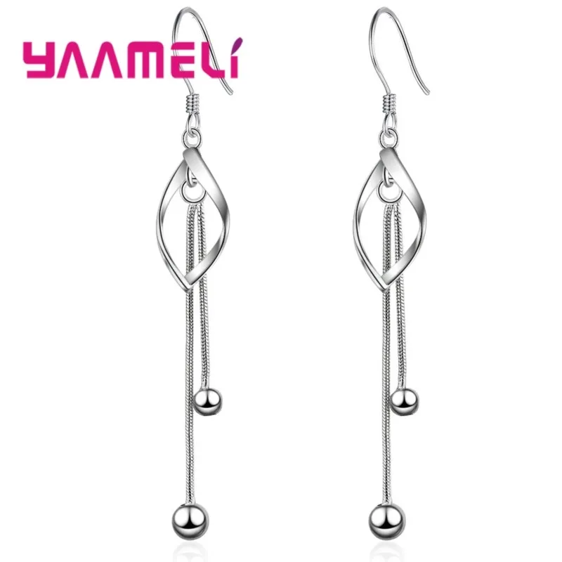 Women Korean Style Drop Earrings Elegant 925 Sterling Silver Long Line Beads Pendientes Jewelry Girl Gifts Big Promotion