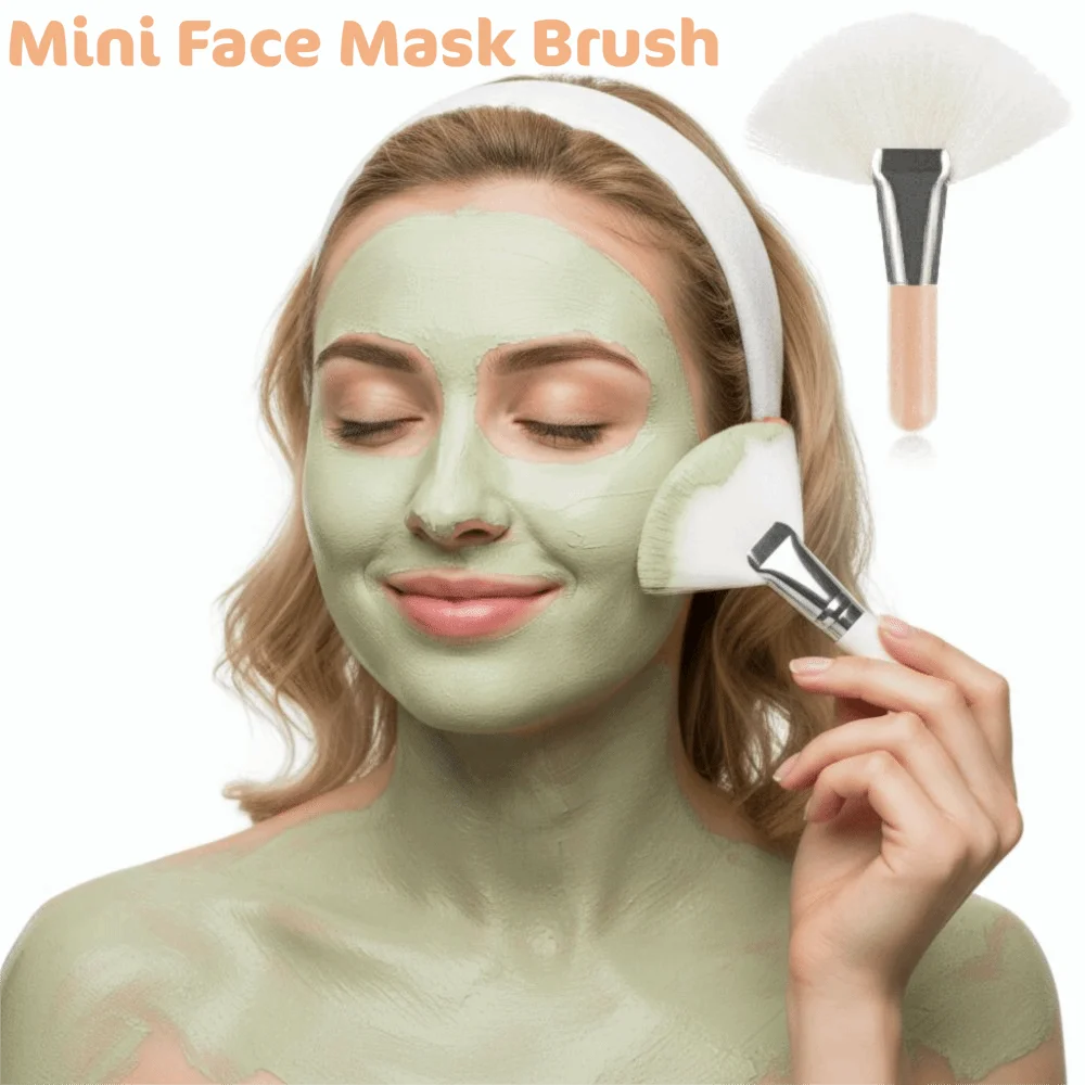 Pincel Portátil Mini para Máscara Facial, Pincel de Pó Facial com Borda Ondulada, Cerdas de Fibra Macia, Pincéis de Maquiagem Sem Perfume