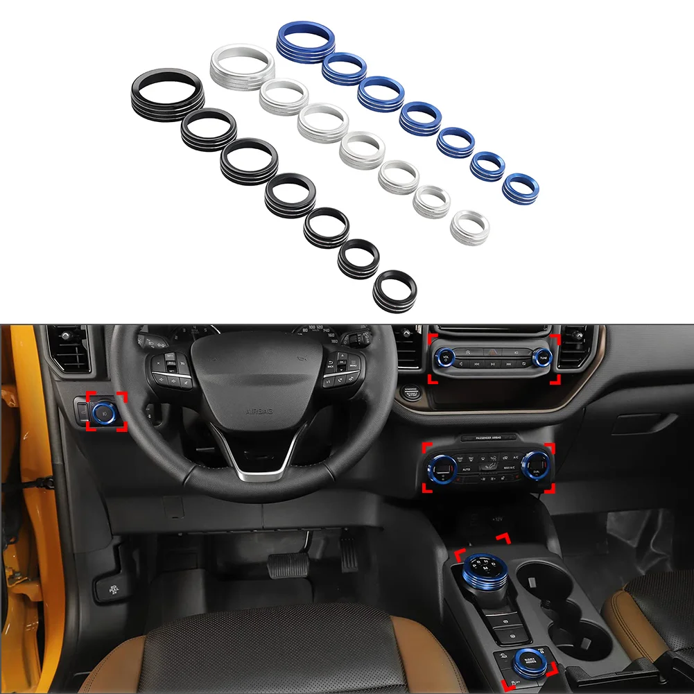 7PCS Car Center Console Switch AC Control Knob Trim Ring For Ford Bronco Sport 2021-2024