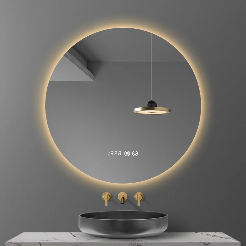 Miroir décoratif rond intelligent pour dél\'offre buage de chambre d\'hôtel, rétroéclairage réglable, miroir LED, 3 documents, 40 cm, 50 cm, 60cm