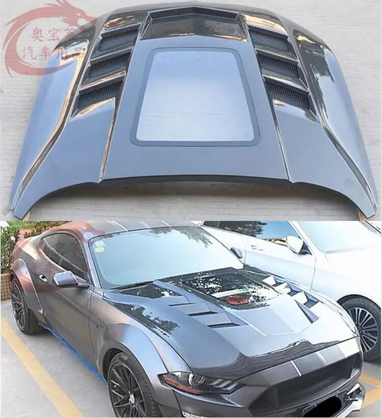 Real Carbon Fiber Transparent Front Bumper Engine Hood Bonnet Vent Cover For Ford Mustang 2015-2022