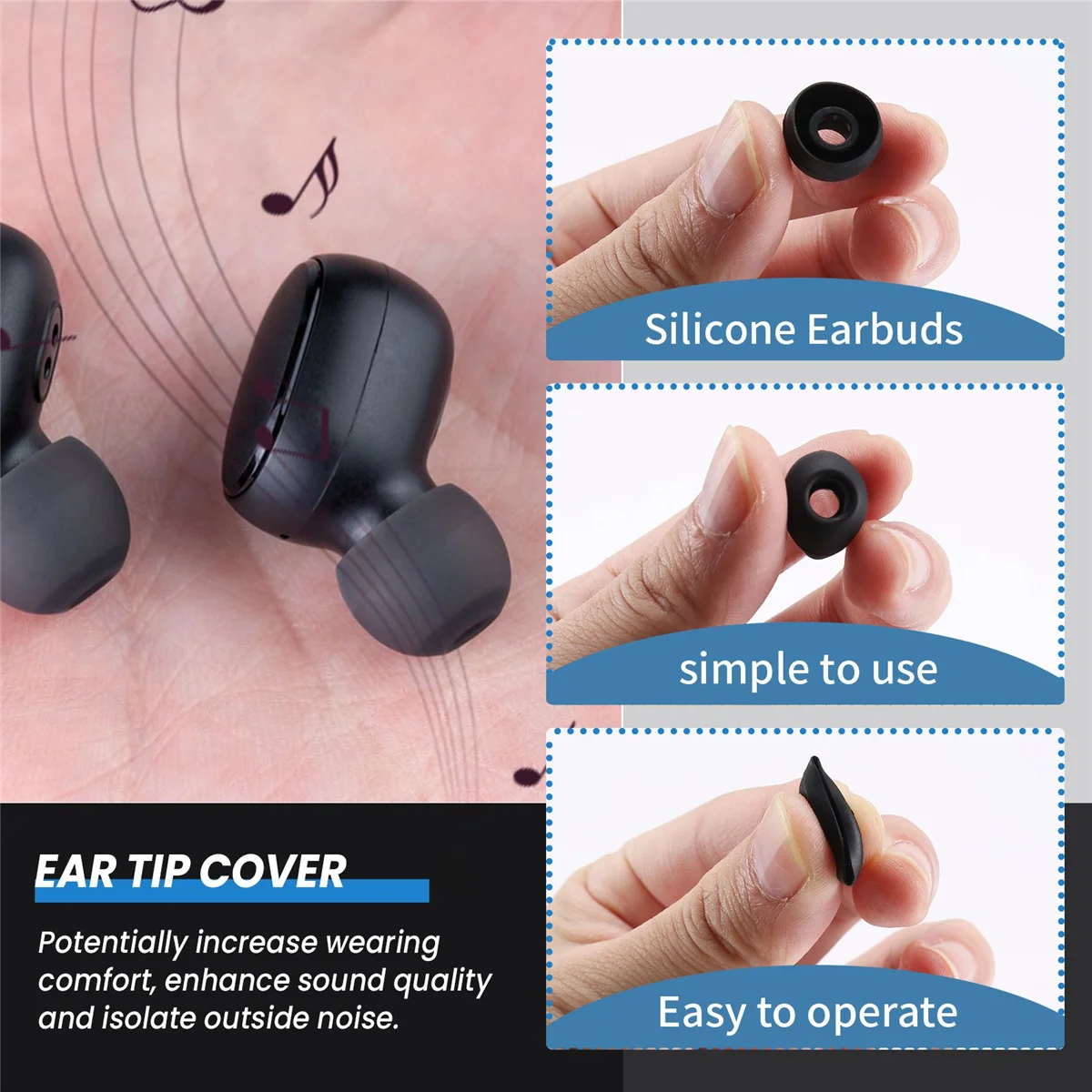 50 Pcs Black Earbuds Earpiece In Ear Buds Tip Cover Replacement