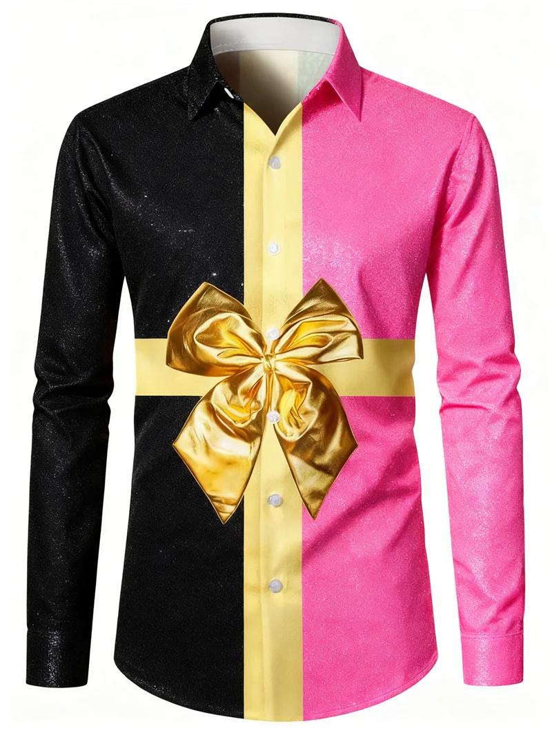 

Новая мужская рождественская рубашка с длинными рукавами, 3D-подарок Санта-Клауса с принтом для праздничной вечеринки, Гавайская мужская рубашка с длинными рукавами