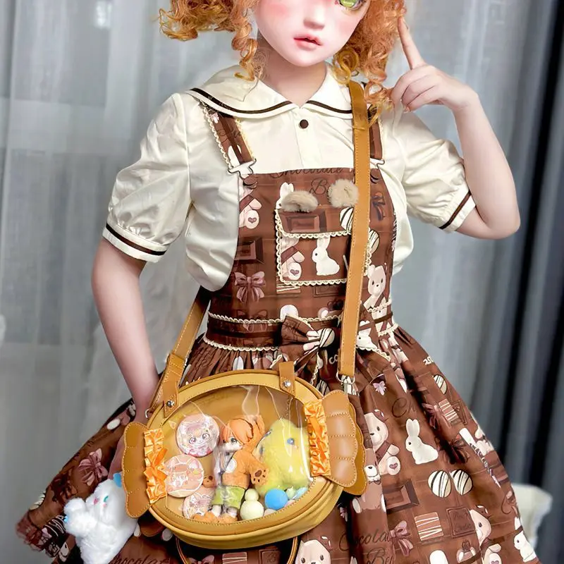 

JIAERDI Lolita Aesthetic Candy Ita Bag Women Sweet Cute Transparent Shoulder Bag Ladies Petite Refined Multifunctional Backpack