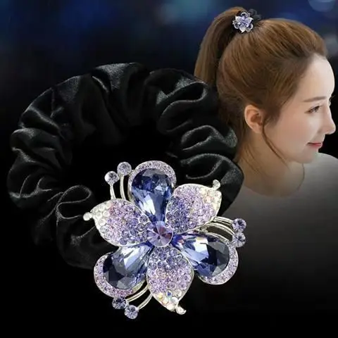 

Luxury Crystal Flower Hair Tie Rhinestone Scrunchie Elastic Hair Band Ponytail Holder Elegant Hair Accessories for Women Girls
