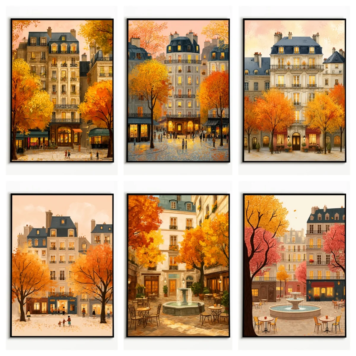 1PC  French-style Architectural Maple Leaf Autumn Scene Poster  Fall Street Wall Art  Frameless Canvas Printing  Autumn Gifts