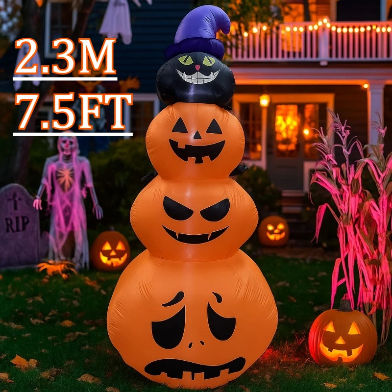 

7,5 футов украшения для вечеринок и праздников «сделай сам» надувной Хэллоуин взорвать тыква и кошка уличный декор со встроенными светодиодными фонарями для газона