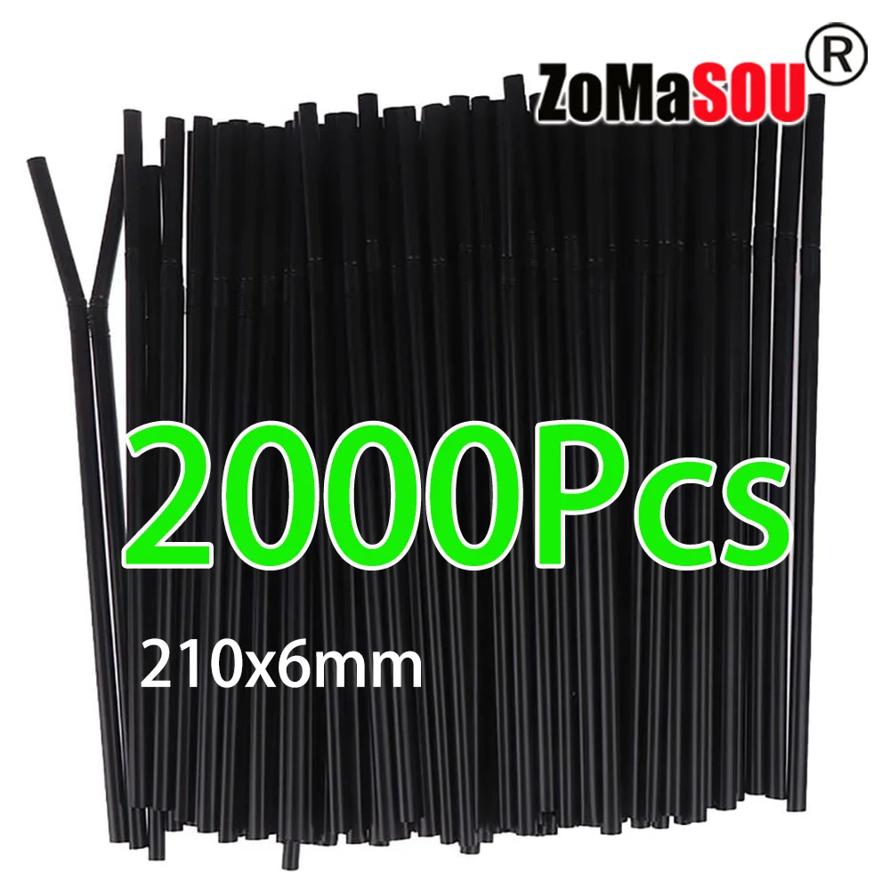 50-2000Pcs 210x6mm Black Bendable Drinking Straws Cocktail Beverage Straws for Birthday Wedding Party Bar Supplies Wholesale