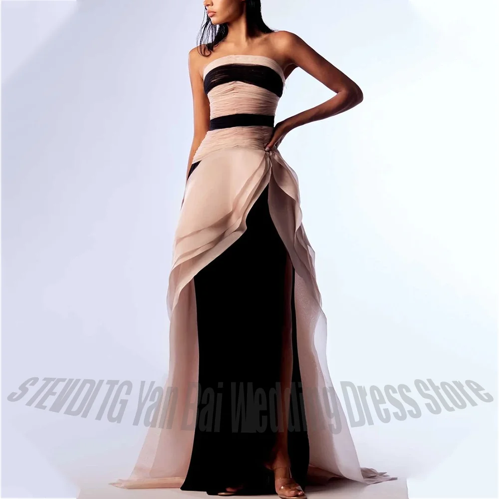 فستان حفلة موسيقية بتصميم فريد من نوعه بألوان متباينة للنساء بدون حمالات بطول الأرض فستان أنيق للحفلات والاحتفال #1