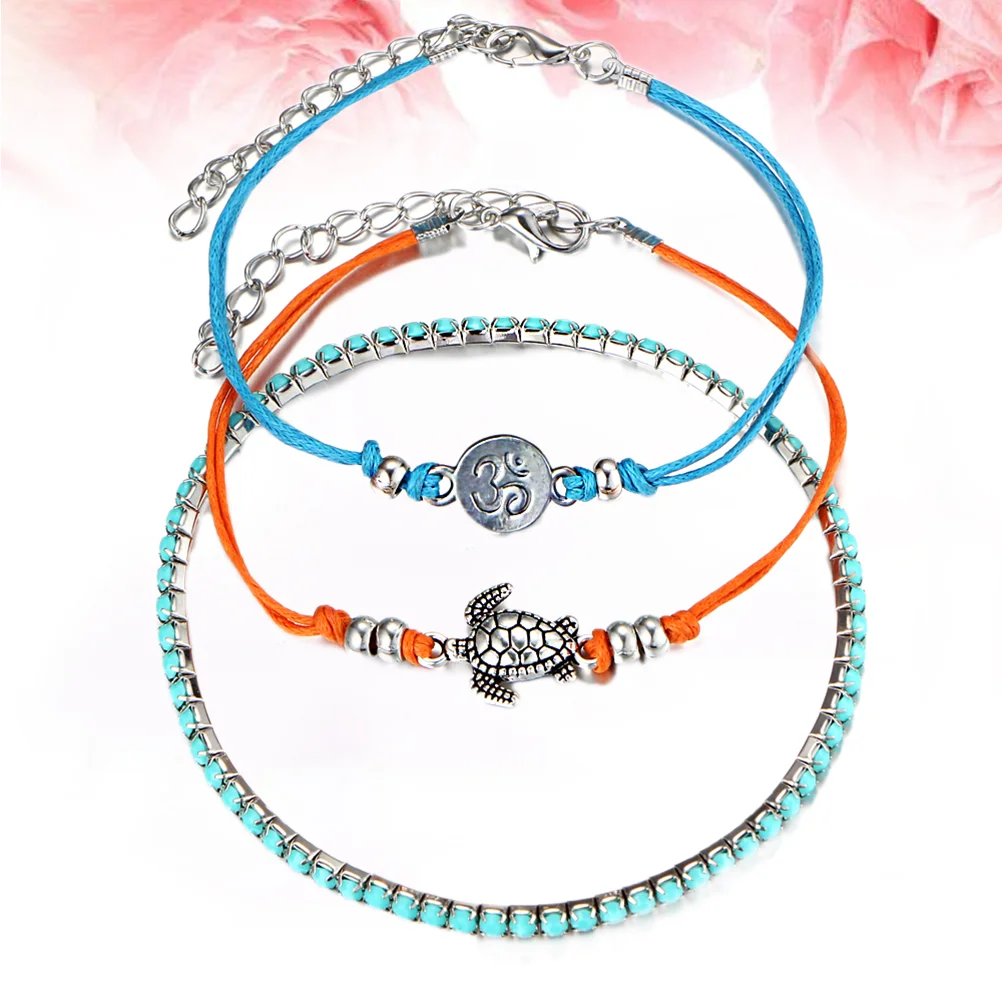 3 PCS All-match Bracelet Women Tricolor Bracelets for Sea ​​turtle Sets Rune Pendant Fashionable Easy to Wear