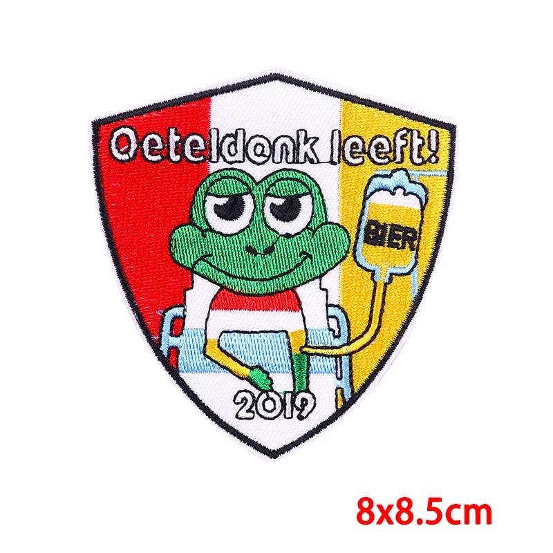 Nederland Carnaval Kikker Borduurpatch Oeteldonk Embleem Party Cartoon Applique Geboortedatum Ijzer Op Patches Voor Kleding