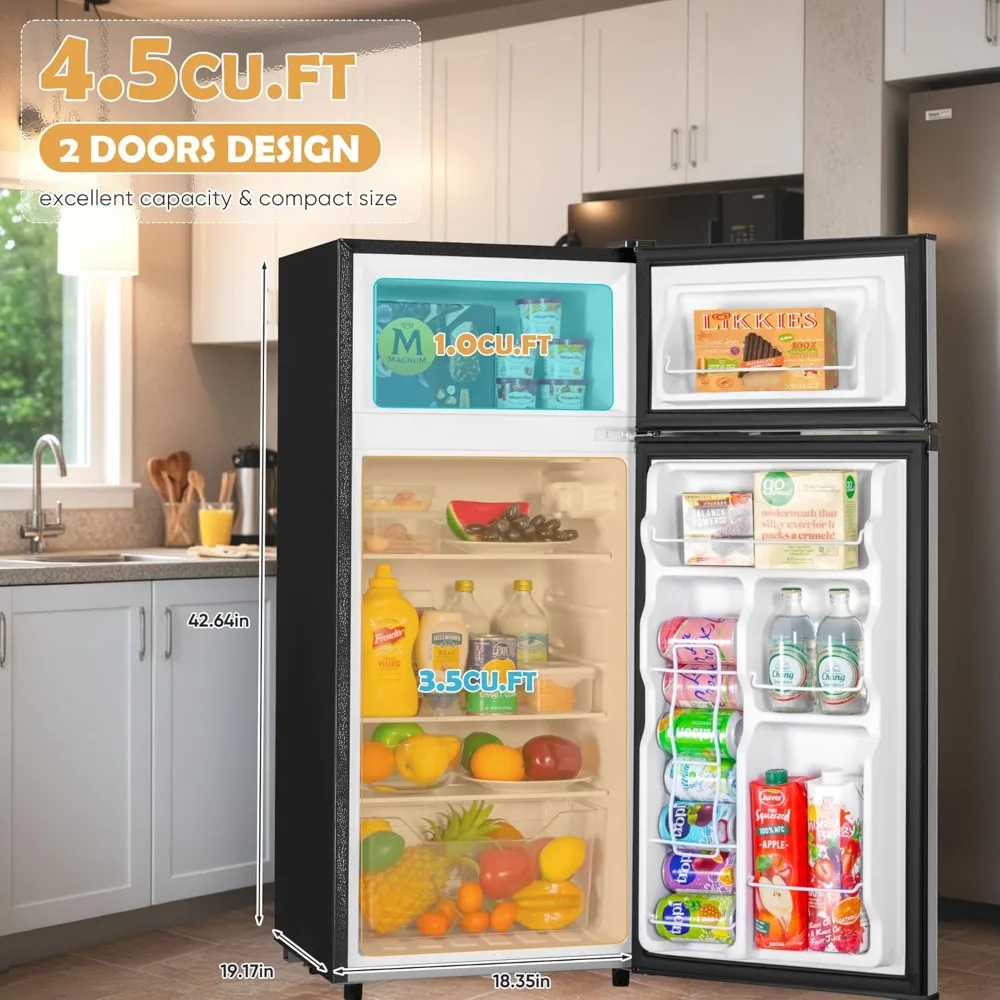 4.5 Cu.ft Mini Fridge with Freezer, Small Refrigerator for Office, Kitchen, Dorm and Bedroom, with Adjustable Shelves