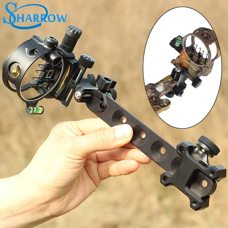 1pc Archery Sight 5 Pin (.019) Compound Bow Micro Adjustable Optical Fiber Retina Aiming Tool Shooting Accessories