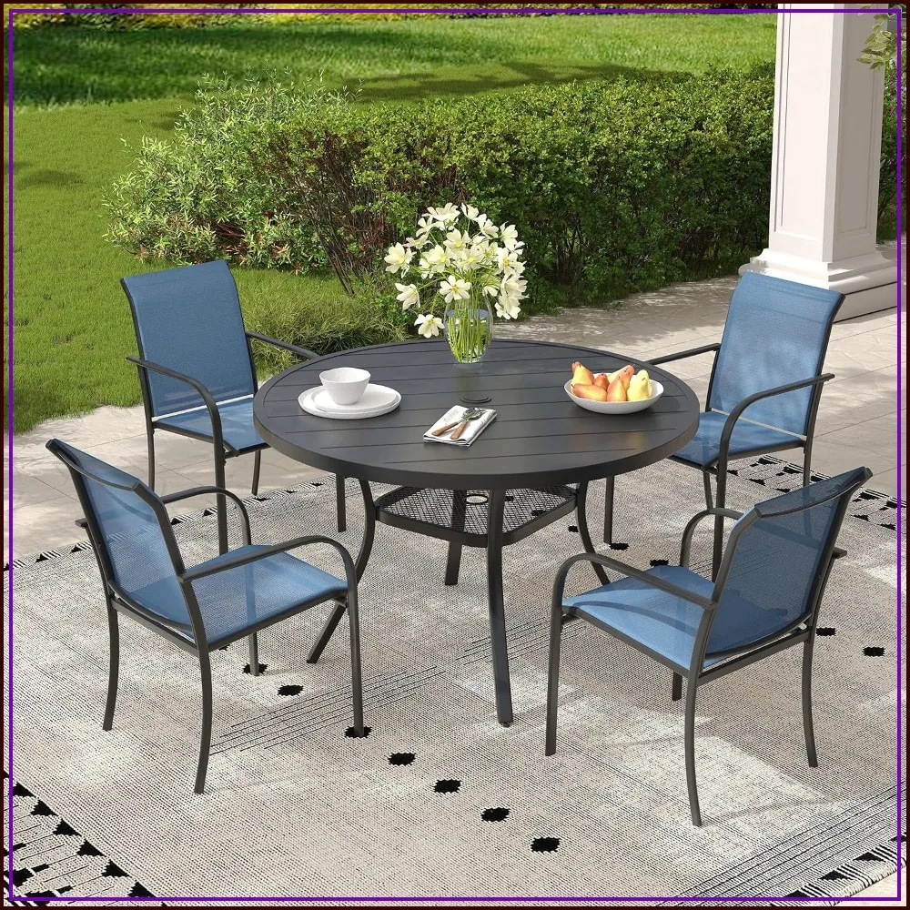 5 Piece Patio Dining Set, Stackable Textilene Chairs & 40.6