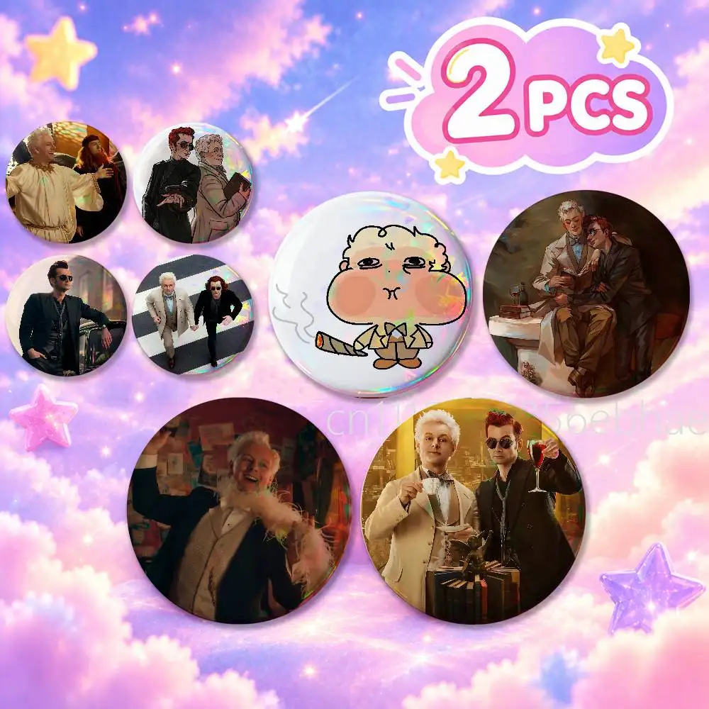 FOR Good Omens Badge 2Pcs Set Round Button Pin Brooch 25/32/44/58/75mm Fans Collection Backpack Decor Gift