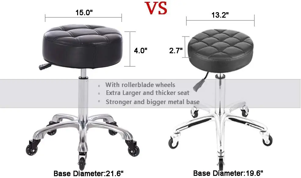 Taburete de salón rodante con asiento redondo más ancho, silla resistente ajustable en altura con ruedas para salón de esteticista y oficina en casa